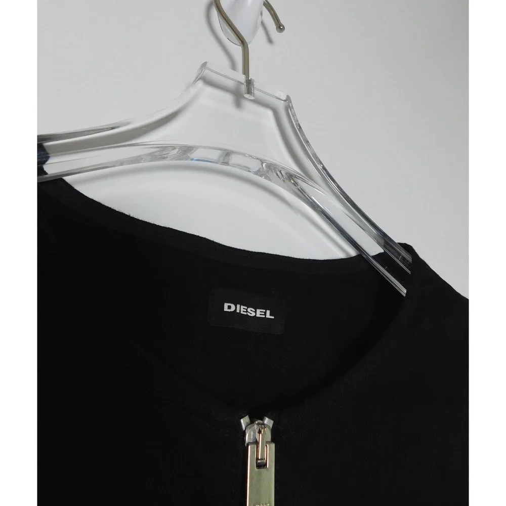 Diesel Black Denim Zip Front Mini Dress Lace Up Back Sleeveless Size M